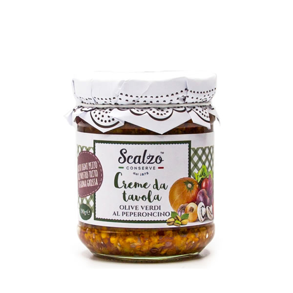 Crema di olive verdi al peperoncino - Scalzo Conserve